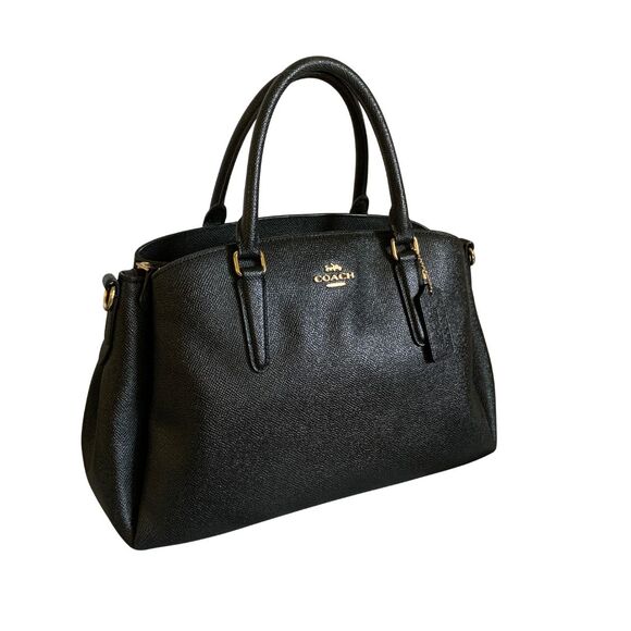 Coach Black Crossgrain Leather Satchel Handbag Gold Tone Hardware - Picture 3 of 14